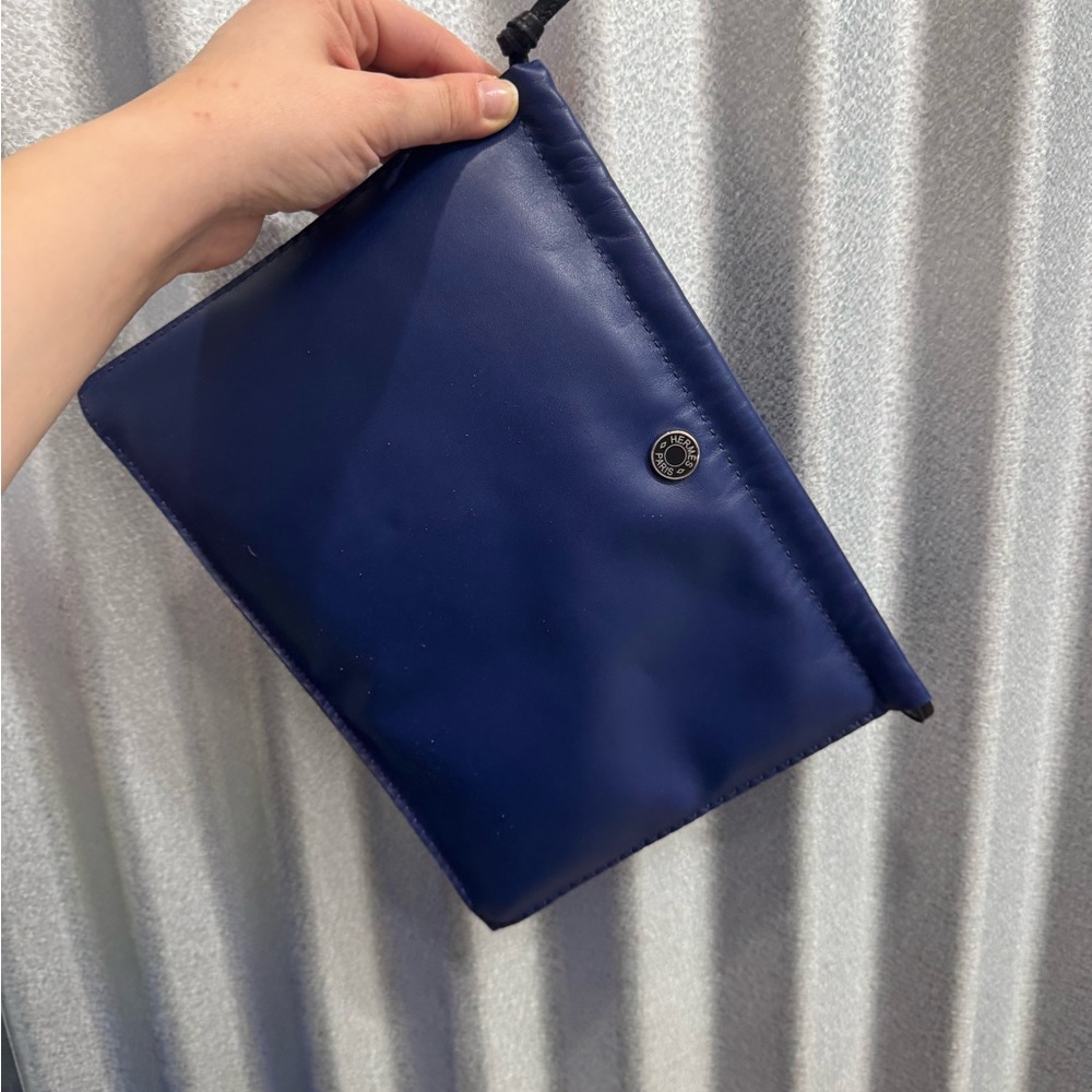 Hermes Royal Blue and Black Leather Clutch